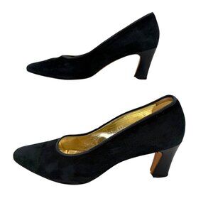 VINTAGE ITALIAN PANCALDI BLACK SUEDE PUMPS HEELS GOLD INTERIOR 8 FITS LK 7